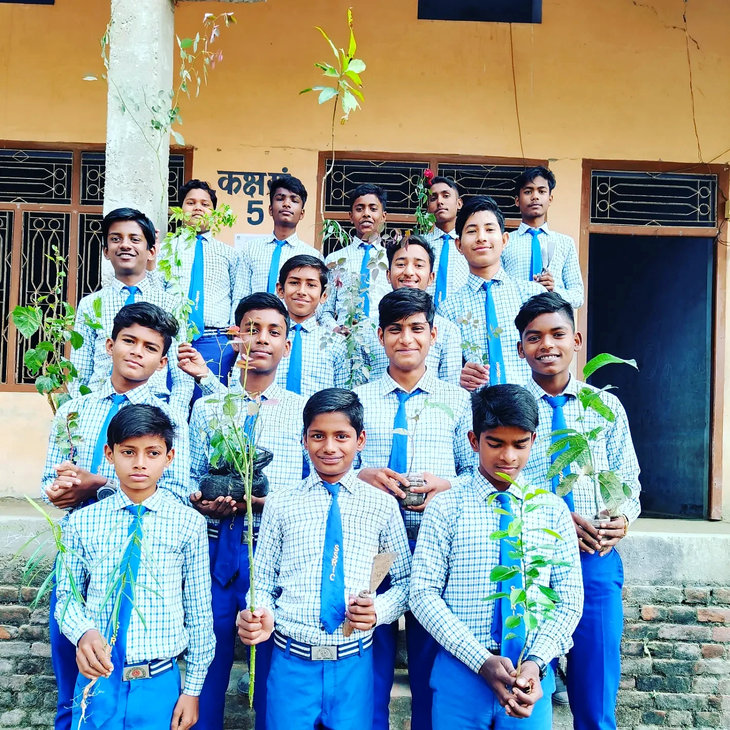 Students participating in a school environmental initiative